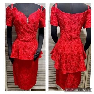 Vintage 80s Lace Peplum Dress